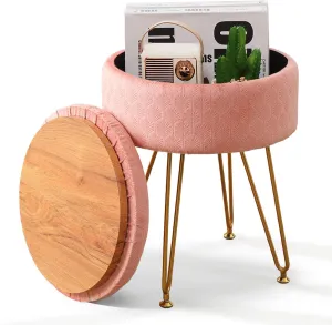 Cpintltr Foot Stool Velvet Storage Ottoman with Removable Lid Round Sofa Stools Foot Rest with Padded Seat Modern Style Makeup Stool Decorative Furniture Suitable for Lounge Dorm Room Blush