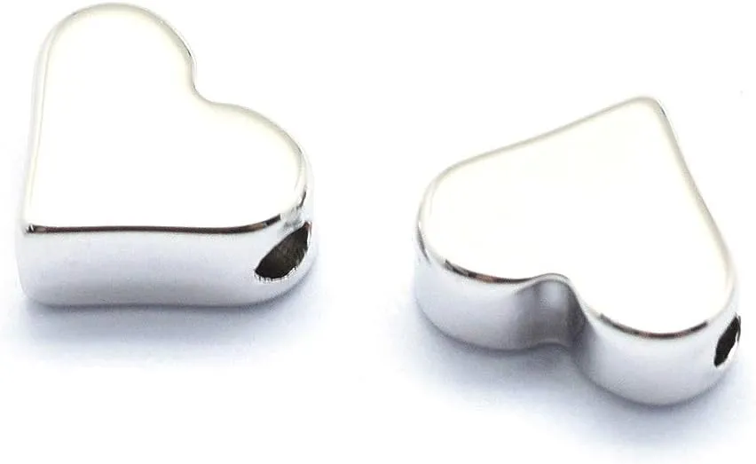 Craftdady 50pcs Flat Heart Spacer Beads Metal Loose Beads 6x7mm Platinum for Jewelry Making Hole:1.2mm