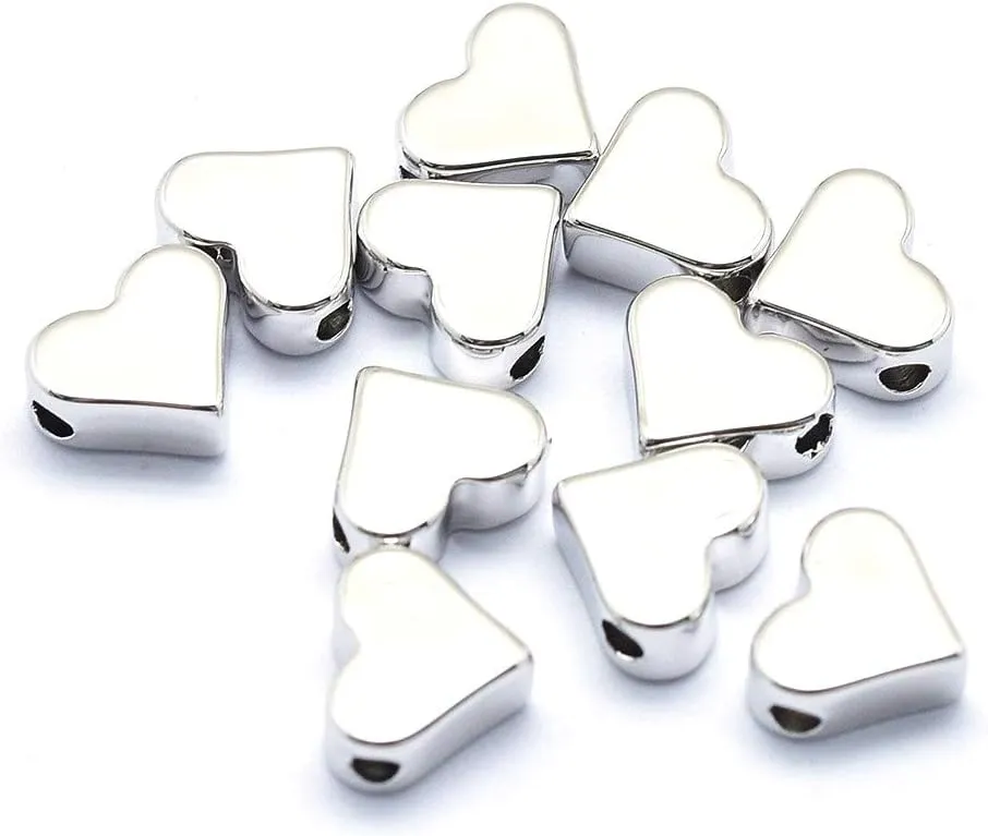 Craftdady 50pcs Flat Heart Spacer Beads Metal Loose Beads 6x7mm Platinum for Jewelry Making Hole:1.2mm