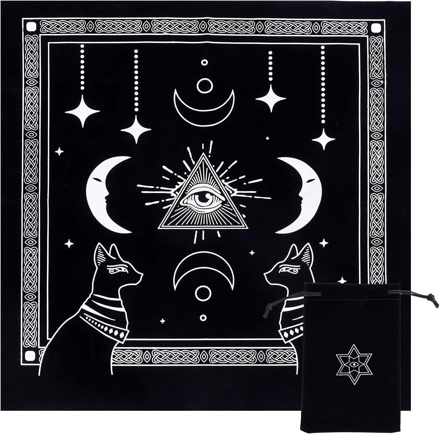 CREATCABIN Altar Cloth Eye of God Celestial Constellation Tarot Deck Spiritual Tapestry Tablecloth Sacred Cloth Astrology with Tarot Card Bag for Divination Witchcraft Supple Pagan 19.29 x 19.29 Inch