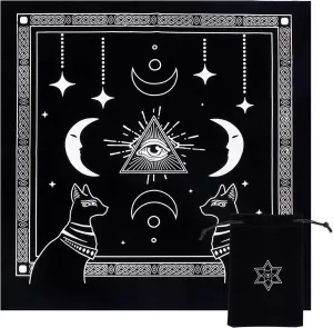 CREATCABIN Altar Cloth Eye of God Celestial Constellation Tarot Deck Spiritual Tapestry Tablecloth Sacred Cloth Astrology with Tarot Card Bag for Divination Witchcraft Supple Pagan 19.29 x 19.29 Inch