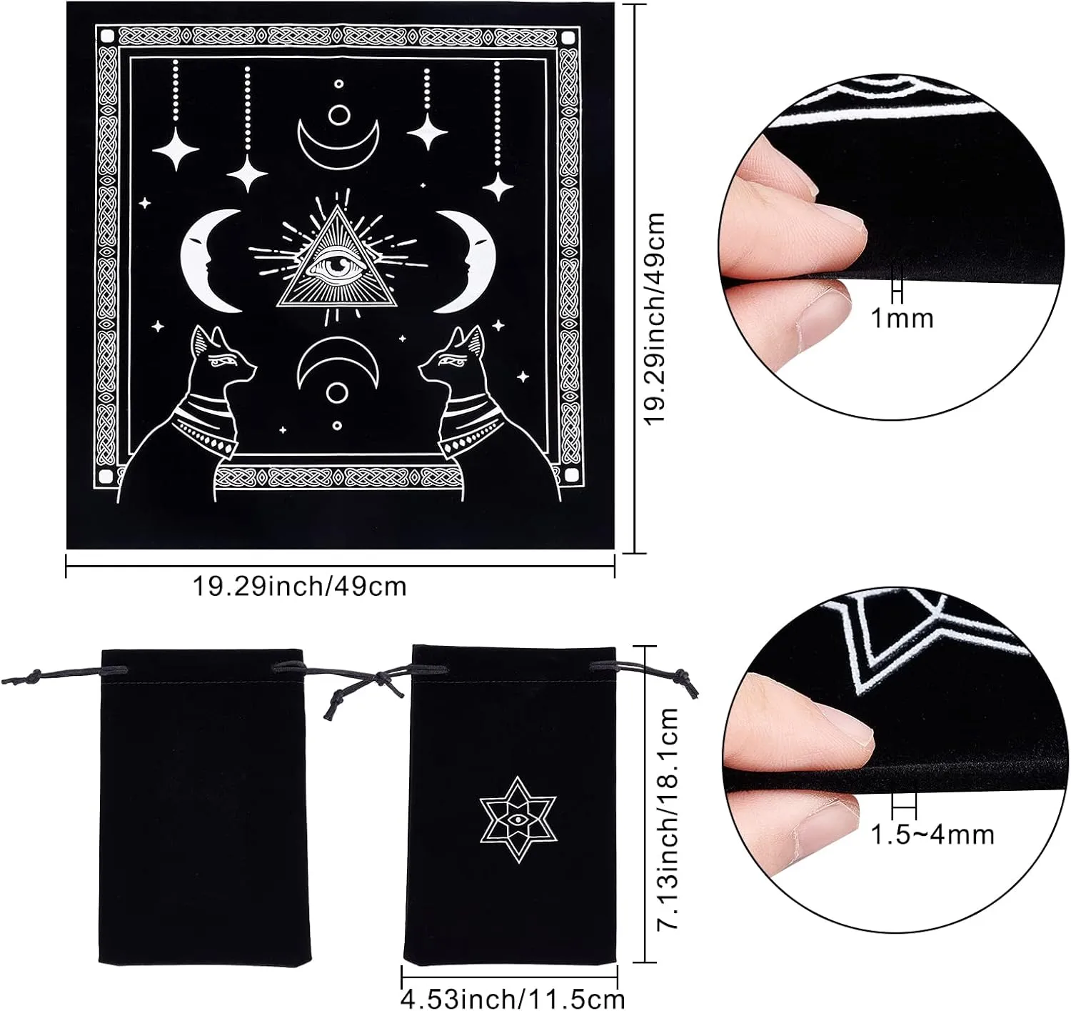 CREATCABIN Altar Cloth Eye of God Celestial Constellation Tarot Deck Spiritual Tapestry Tablecloth Sacred Cloth Astrology with Tarot Card Bag for Divination Witchcraft Supple Pagan 19.29 x 19.29 Inch
