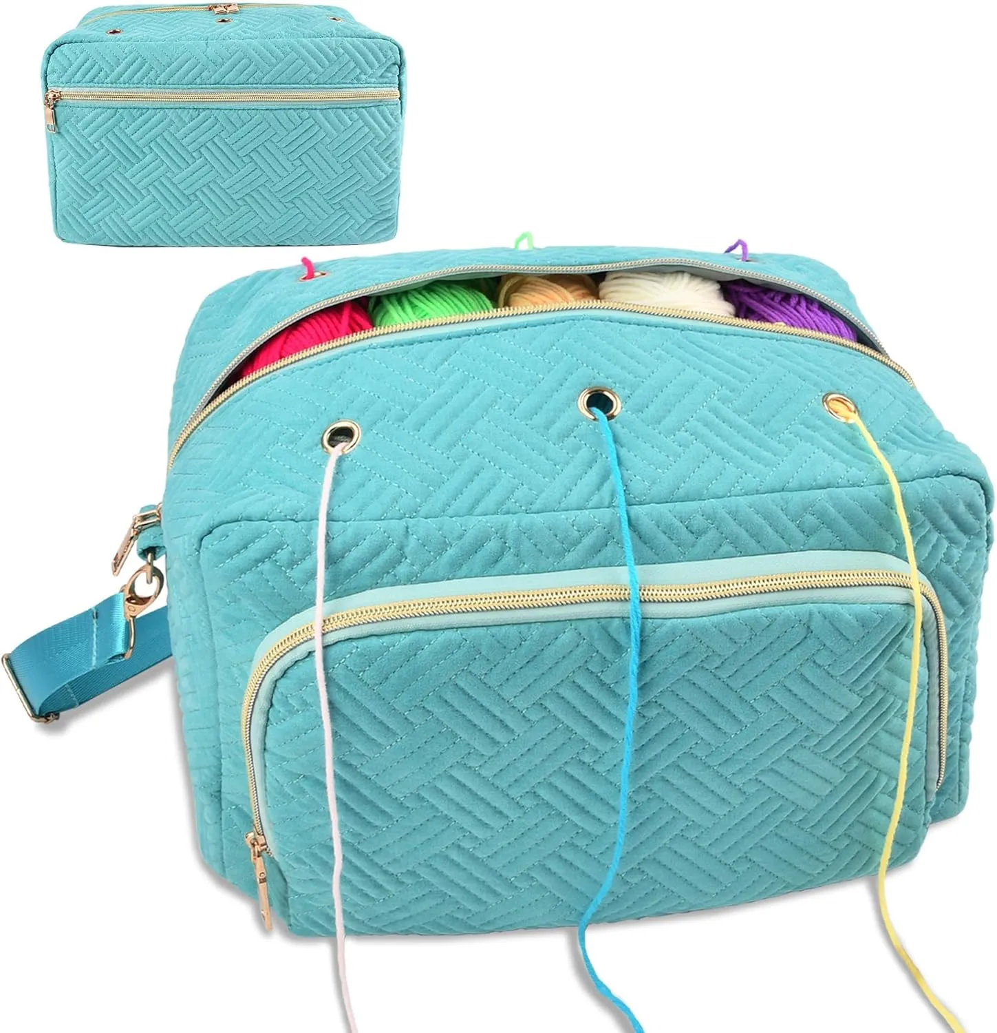 Crochet Bag Organizer, Yarn Storage Organizer, Yarn Holder for Crochet with Adjustable Shoulder Straps, Knitting Bag for Crocheting, Crochet Hook Case Gifts for Crocheters (Blue)