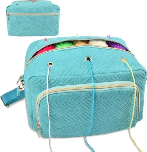 Crochet Bag Organizer, Yarn Storage Organizer, Yarn Holder for Crochet with Adjustable Shoulder Straps, Knitting Bag for Crocheting, Crochet Hook Case Gifts for Crocheters (Blue)