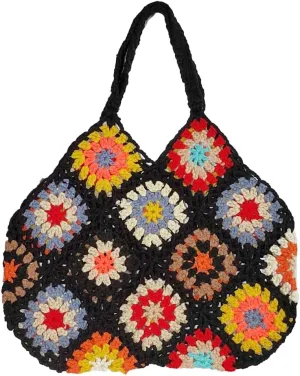 Crochet Handbags for Women Knitted Handmade Shouder Bag Colorful Summer Tote Woven Top Handle Purse Vacation