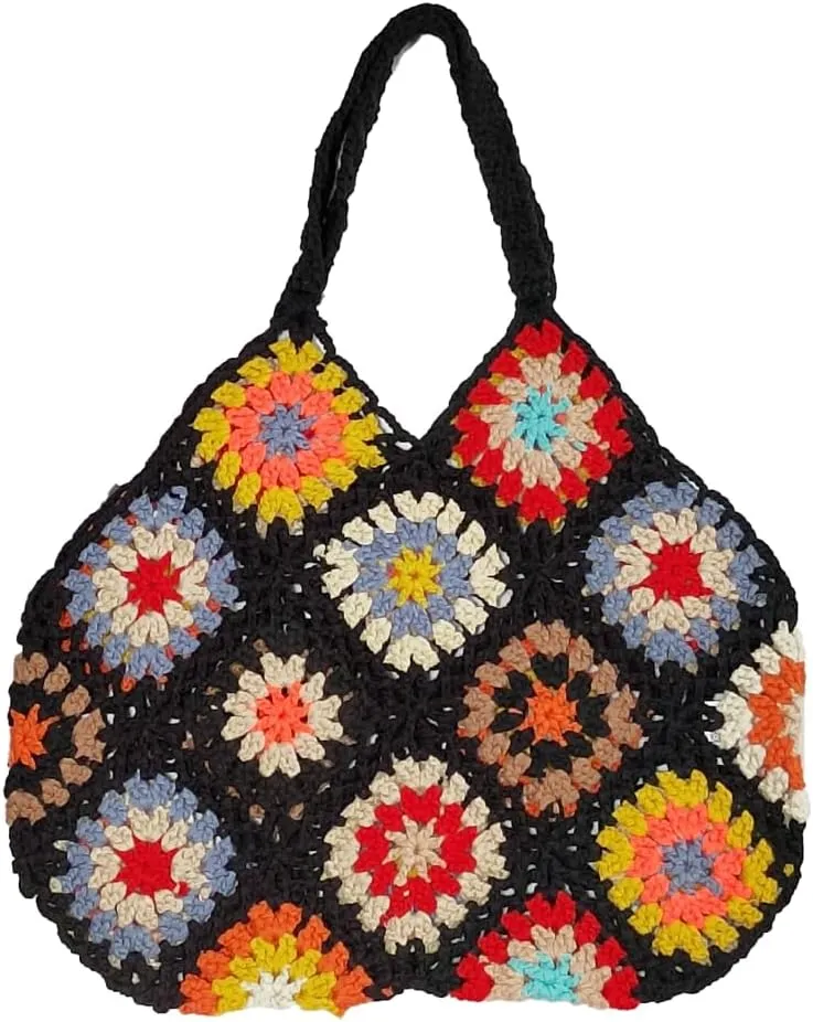 Crochet Handbags for Women Knitted Handmade Shouder Bag Colorful Summer Tote Woven Top Handle Purse Vacation