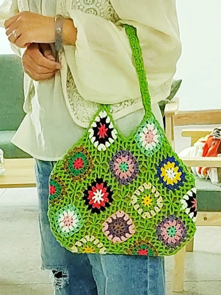 Crochet Handbags for Women Knitted Handmade Shouder Bag Colorful Summer Tote Woven Top Handle Purse Vacation
