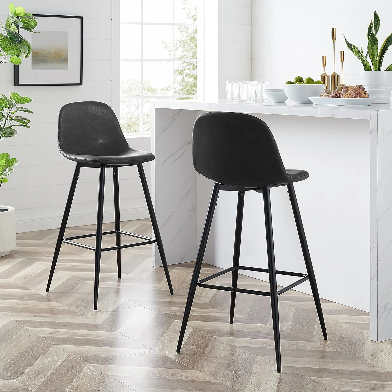 Crosley Furniture Weston Upholstered Seat Bar Stools Set of 2, Distressed Black/Matte Black