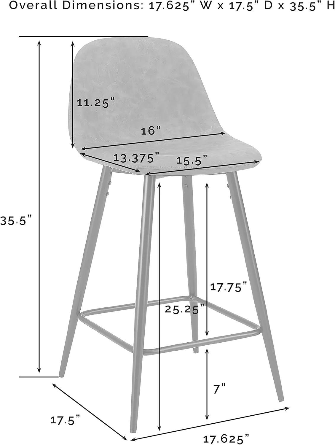 Crosley Furniture Weston Upholstered Seat Counter Height Bar Stools Set of 2, Distressed Black/Matte Black