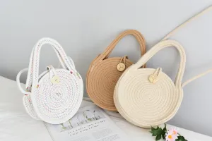 Crossbody Bag for Women Hand-Woven Women Summer Purse Retro Beach Tote Shoulder Bag Top-Handle Travel Beach Bag White