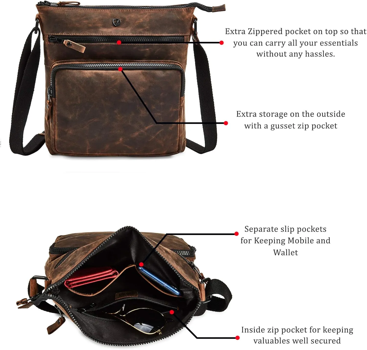 Crossbody Bags for Women Real Leather Purse Handmade Vintage Crossover Shoulder Pocketbook