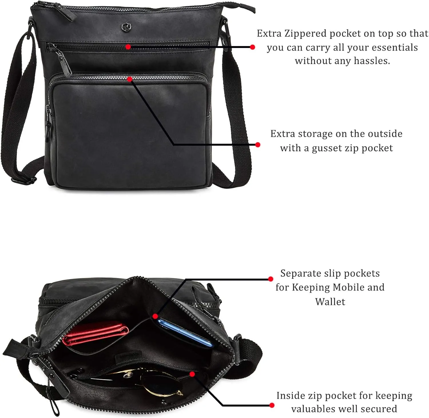 Crossbody Bags for Women Real Leather Purse Handmade Vintage Crossover Shoulder Pocketbook