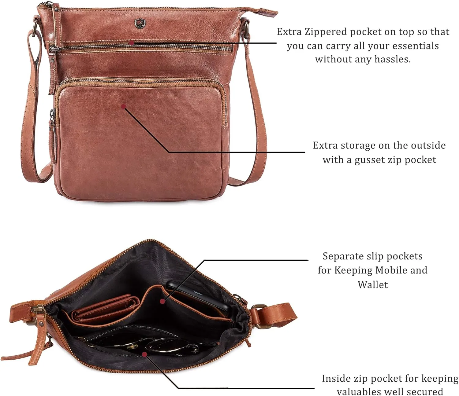 Crossbody Bags for Women Real Leather Purse Handmade Vintage Crossover Shoulder Pocketbook