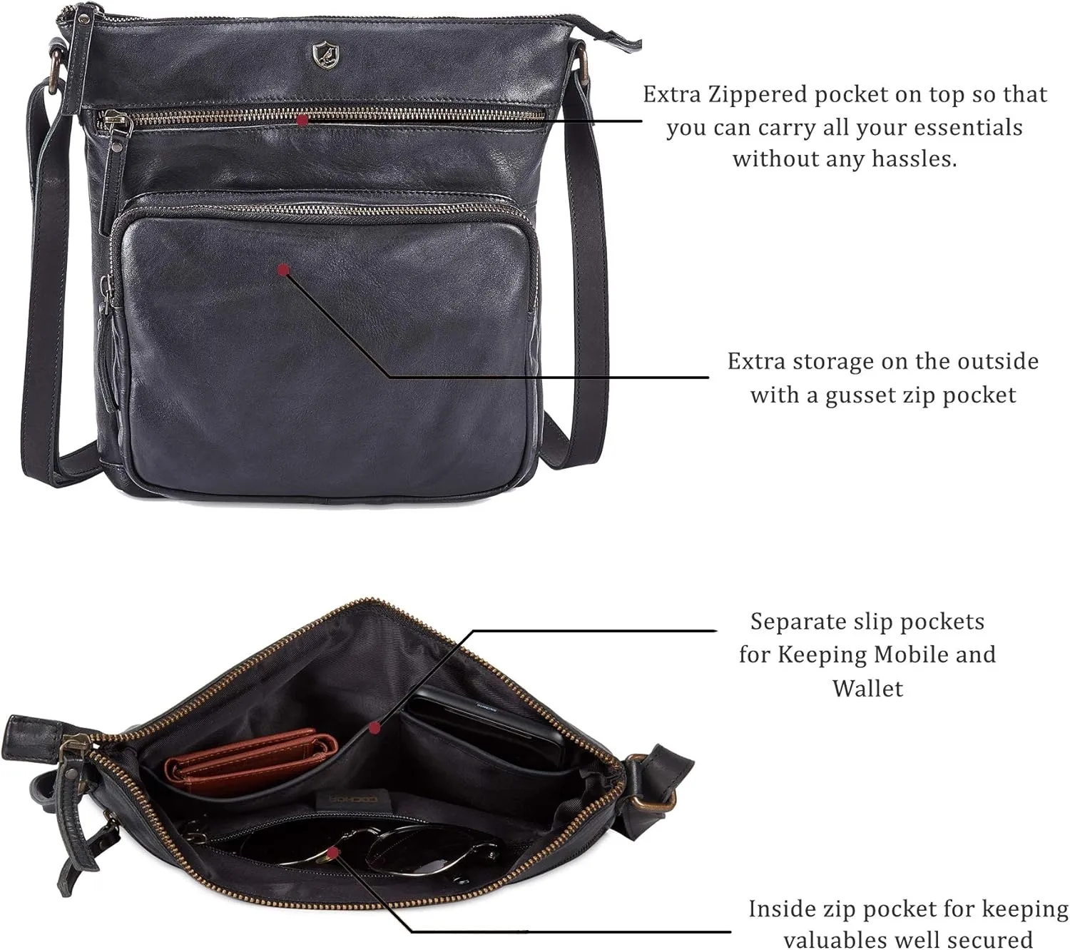 Crossbody Bags for Women Real Leather Purse Handmade Vintage Crossover Shoulder Pocketbook
