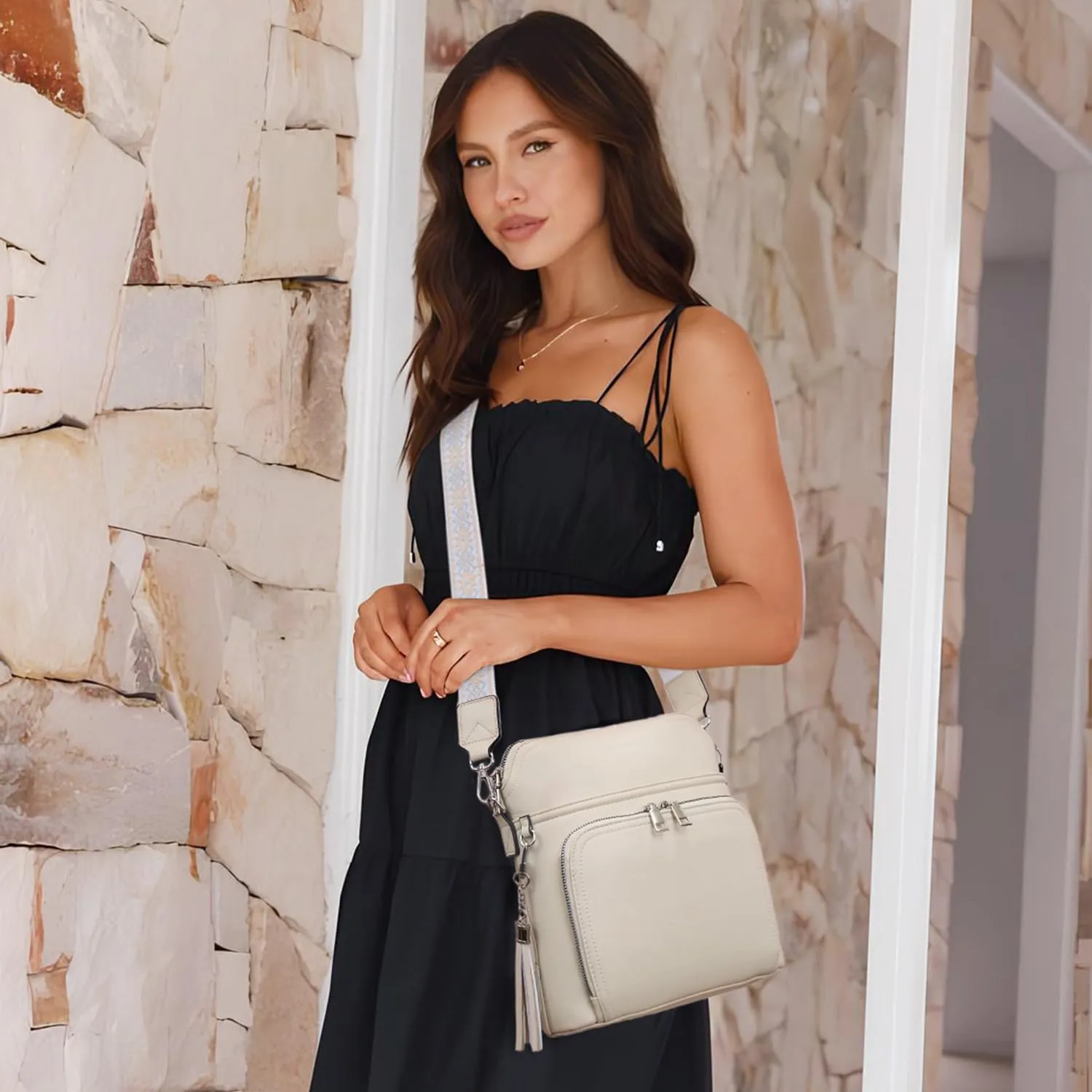 Crossbody Purse for Women,Lightweight Medium Crossbody Bag Soft Leather Women's Shoulder Handbags with Tassel