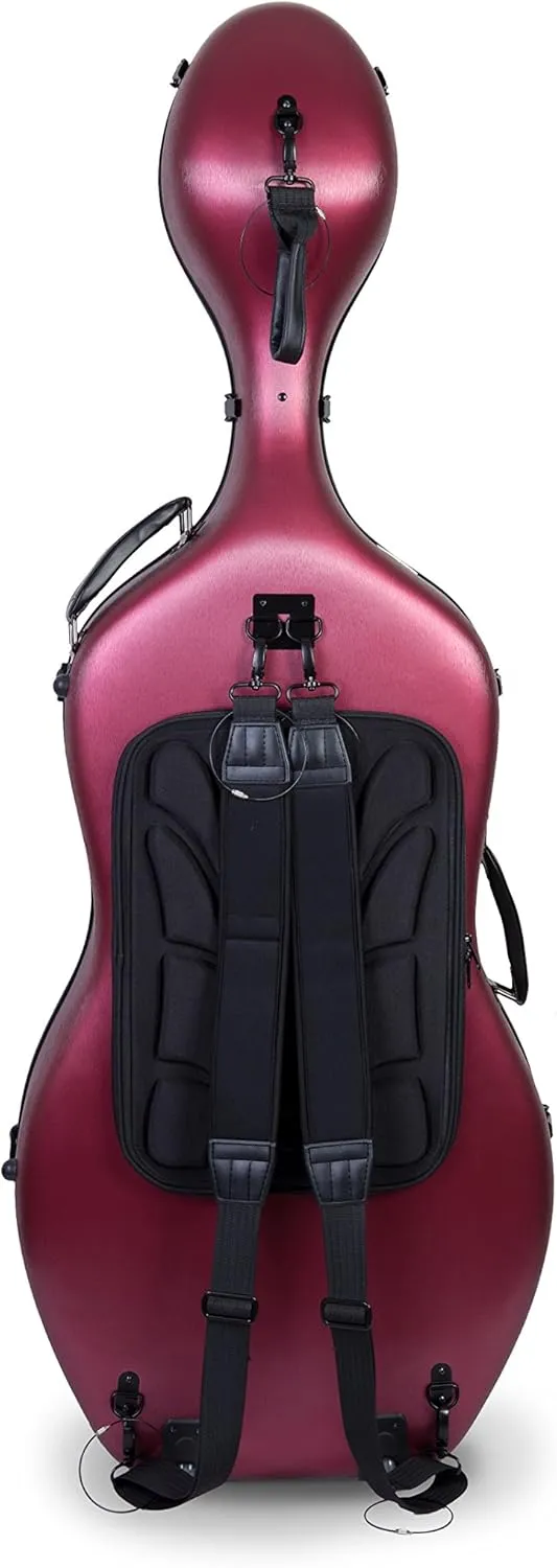 Crossrock Poly Carbon Cello Case for 4/4 Full-Size | Matte Red Finish, Wheels, Lightweight & Durable – Best for School Orchestra & Student Musicians
