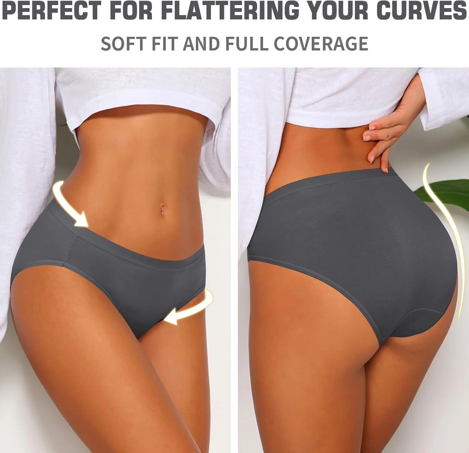 CULAYII Women's Cotton Bikini Panties, High-Cut Full Coverage Stretch Cool Underwear for Women