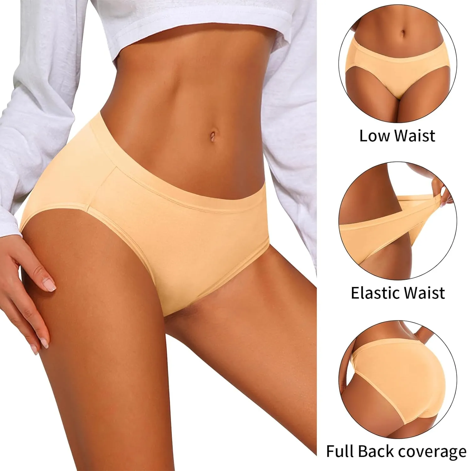CULAYII Women's Cotton Bikini Panties, High-Cut Full Coverage Stretch Cool Underwear for Women