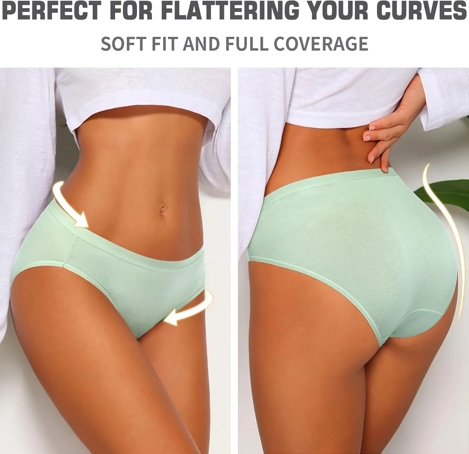 CULAYII Women's Cotton Bikini Panties, High-Cut Full Coverage Stretch Cool Underwear for Women