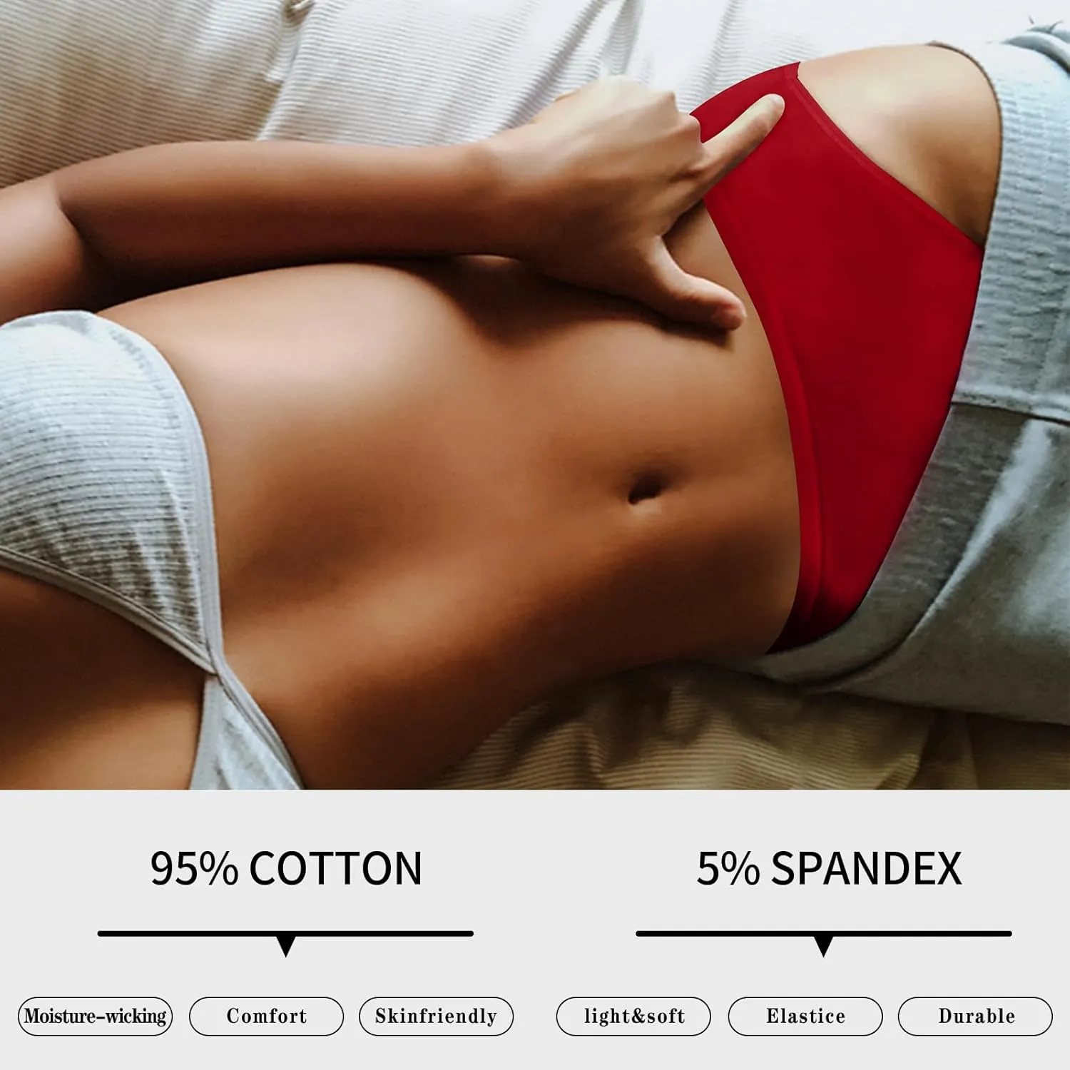CULAYII Women's Cotton Bikini Panties, High-Cut Full Coverage Stretch Cool Underwear for Women