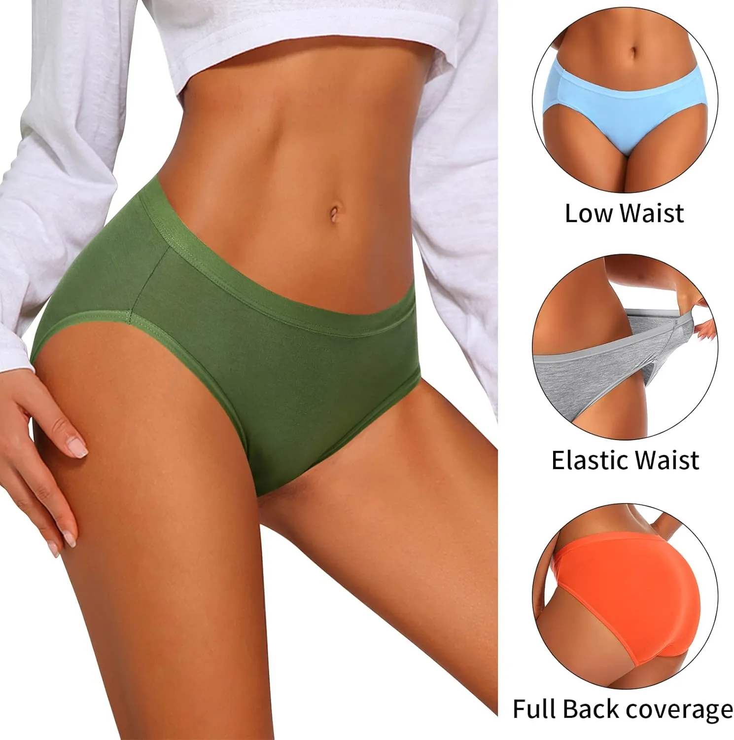 CULAYII Women's Cotton Bikini Panties, High-Cut Full Coverage Stretch Cool Underwear for Women