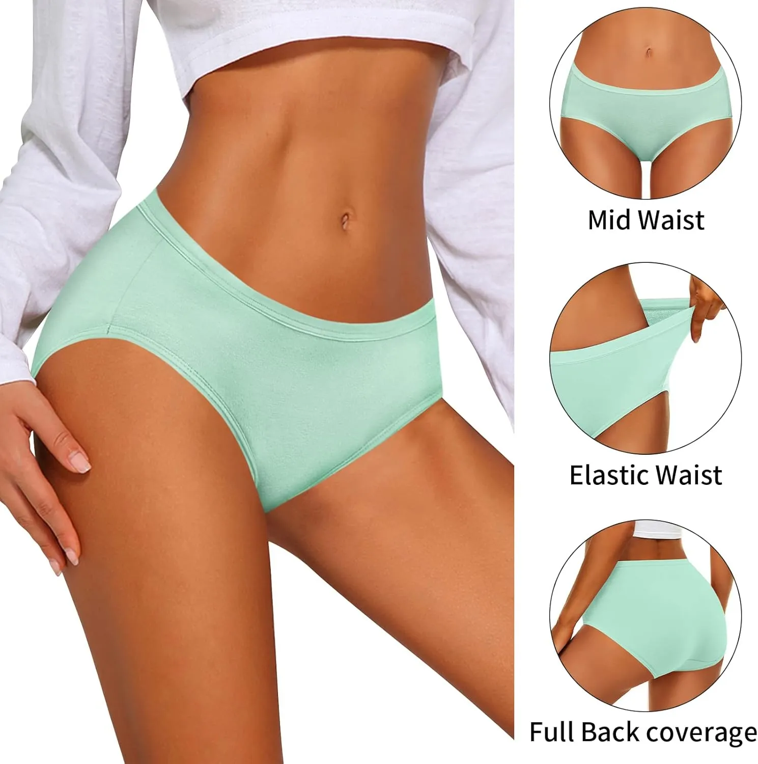 CULAYII Women's Cotton Bikini Panties, High-Cut Full Coverage Stretch Cool Underwear for Women