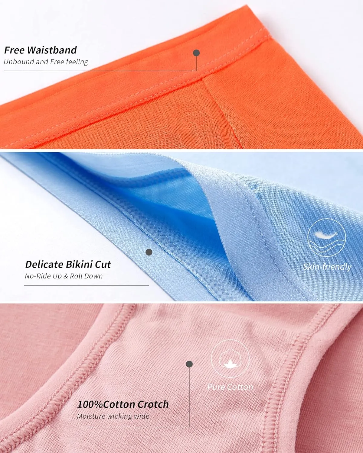 CULAYII Women's Cotton Bikini Panties, High-Cut Full Coverage Stretch Cool Underwear for Women