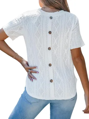 CUPSHE Women’s Tops Woven Round Neck Short Sleeves Curved Hem Blouses Causal Dressy Leisure Beach