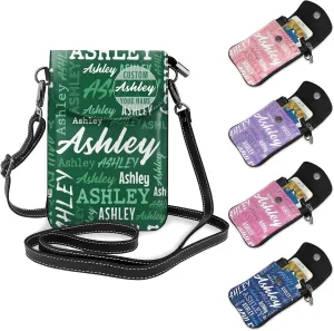 Custom Crossbody Phone Purse with Name, Personalized Name PU Leather Handbag, Customized Phone Bag Gift for Women