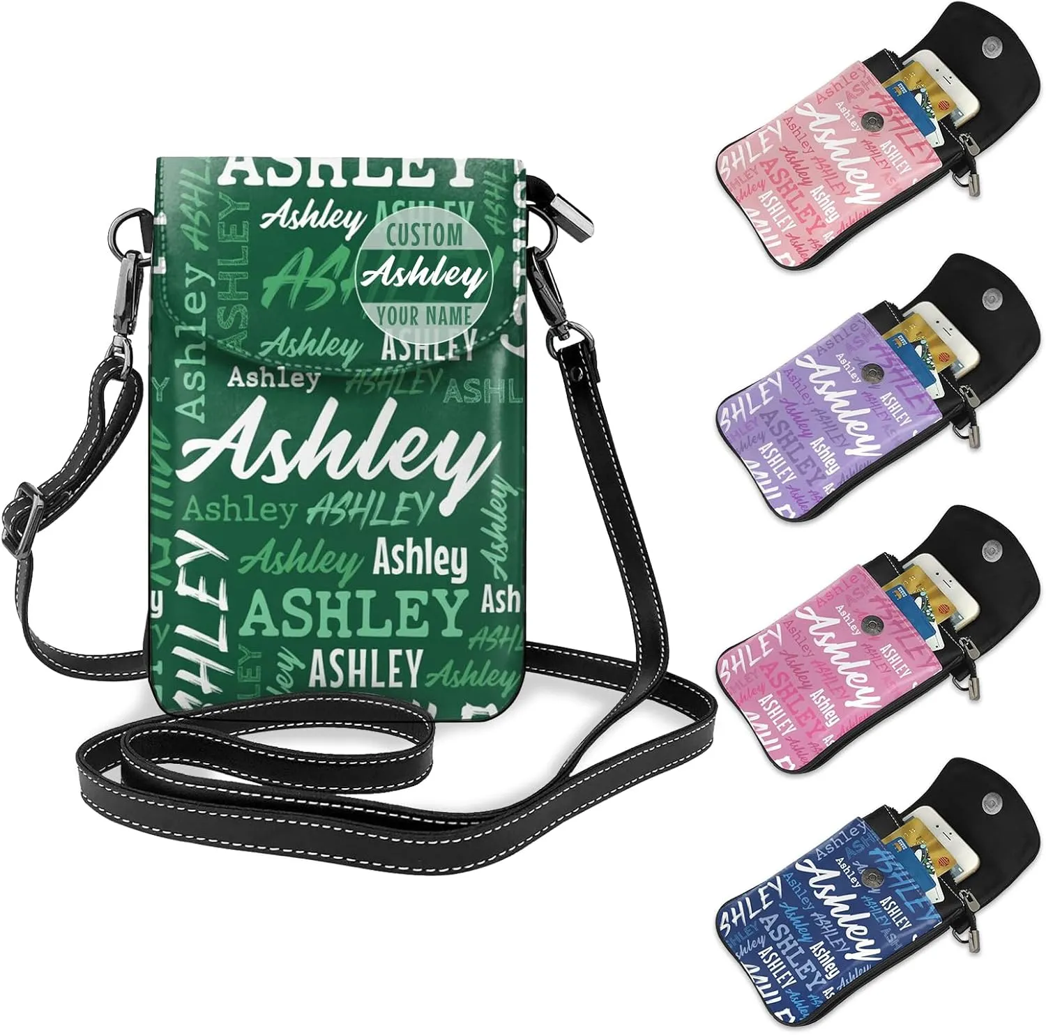 Custom Crossbody Phone Purse with Name, Personalized Name PU Leather Handbag, Customized Phone Bag Gift for Women