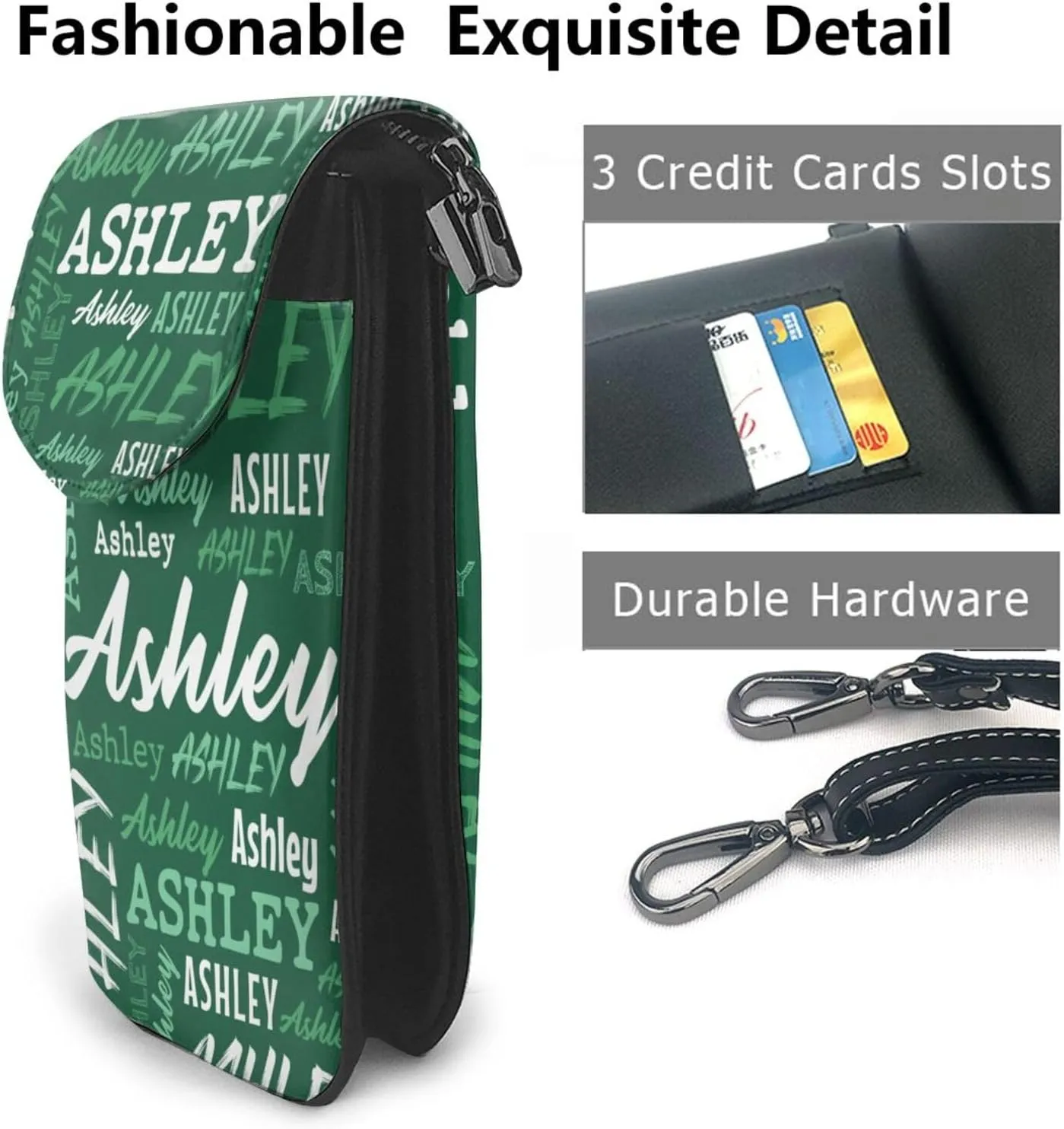 Custom Crossbody Phone Purse with Name, Personalized Name PU Leather Handbag, Customized Phone Bag Gift for Women