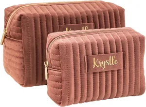 Custom Makeup Bag, Pink Velvet Personalized Cosmetic Bag with Zipper for Women Teen Girls Birthday Gifts Mothers Day Gifts for Mom