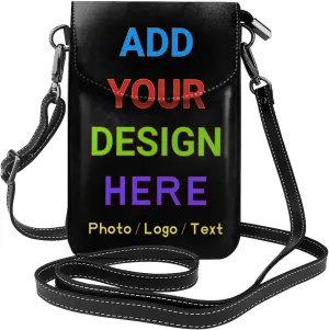 Custom Name Small Crossbody Cell Phone Bag for Women Personalized PU Leather Mini Shoulder Bag Wallet Cellphone Purse with Credit Card Slots and Adjustable Strap (Custom)