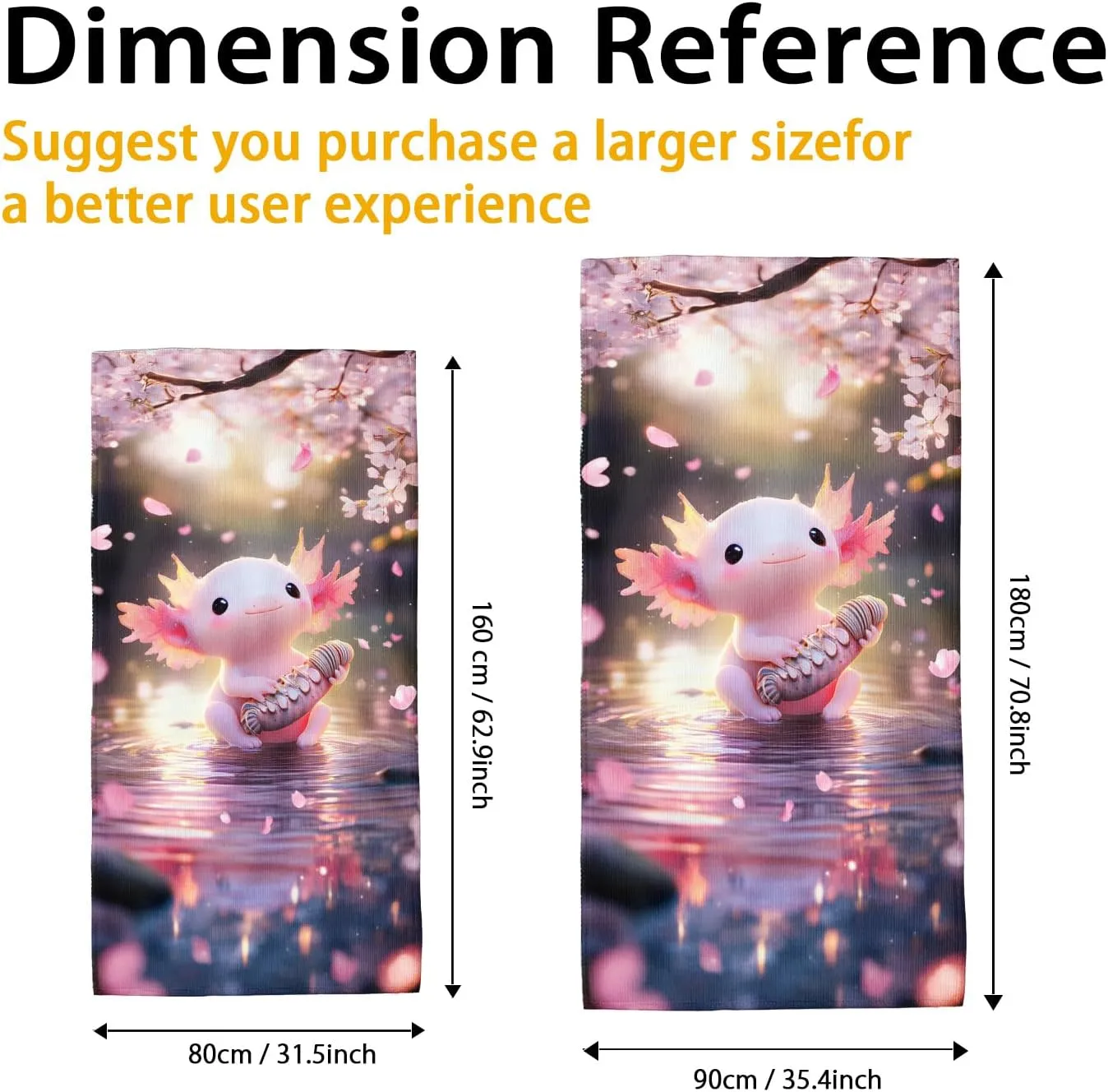 Cute Axolotl Beach Towel Microfiber Colorful Cartoon Design Quick Dry Sand Free Soft Lightweight Bath Towel for Vacation Picnic Pool Gym Travel Essentials 70x35 Inch