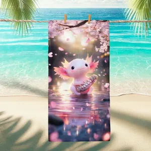 Cute Axolotl Beach Towel Microfiber Colorful Cartoon Design Quick Dry Sand Free Soft Lightweight Bath Towel for Vacation Picnic Pool Gym Travel Essentials 70x35 Inch