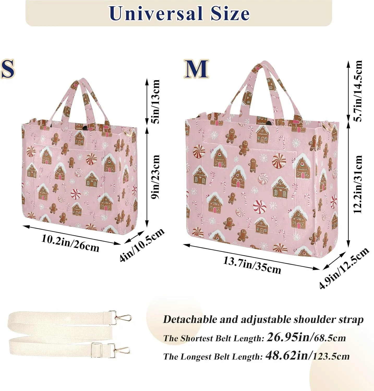 Cute Gingerbread House Tote Bag Large Capacity for Women Handbag Corduroy Crossbody Shoulder Bag