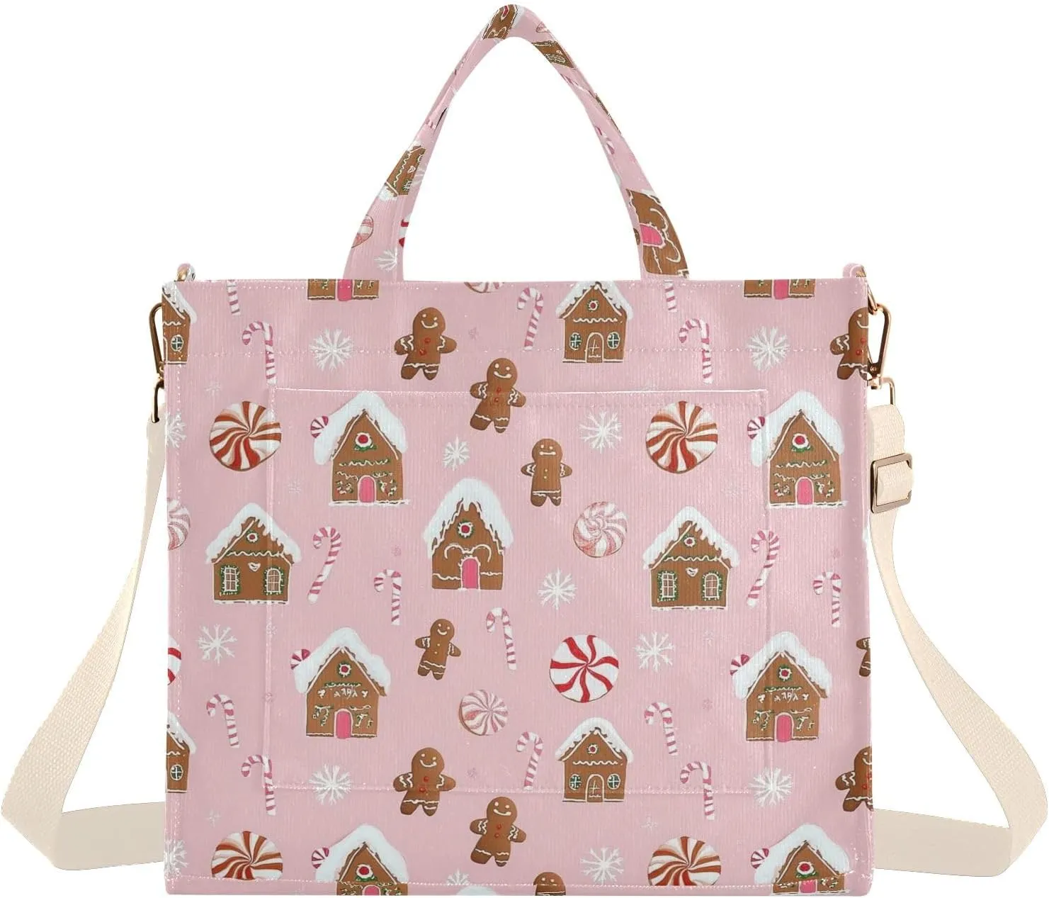 Cute Gingerbread House Tote Bag Large Capacity for Women Handbag Corduroy Crossbody Shoulder Bag