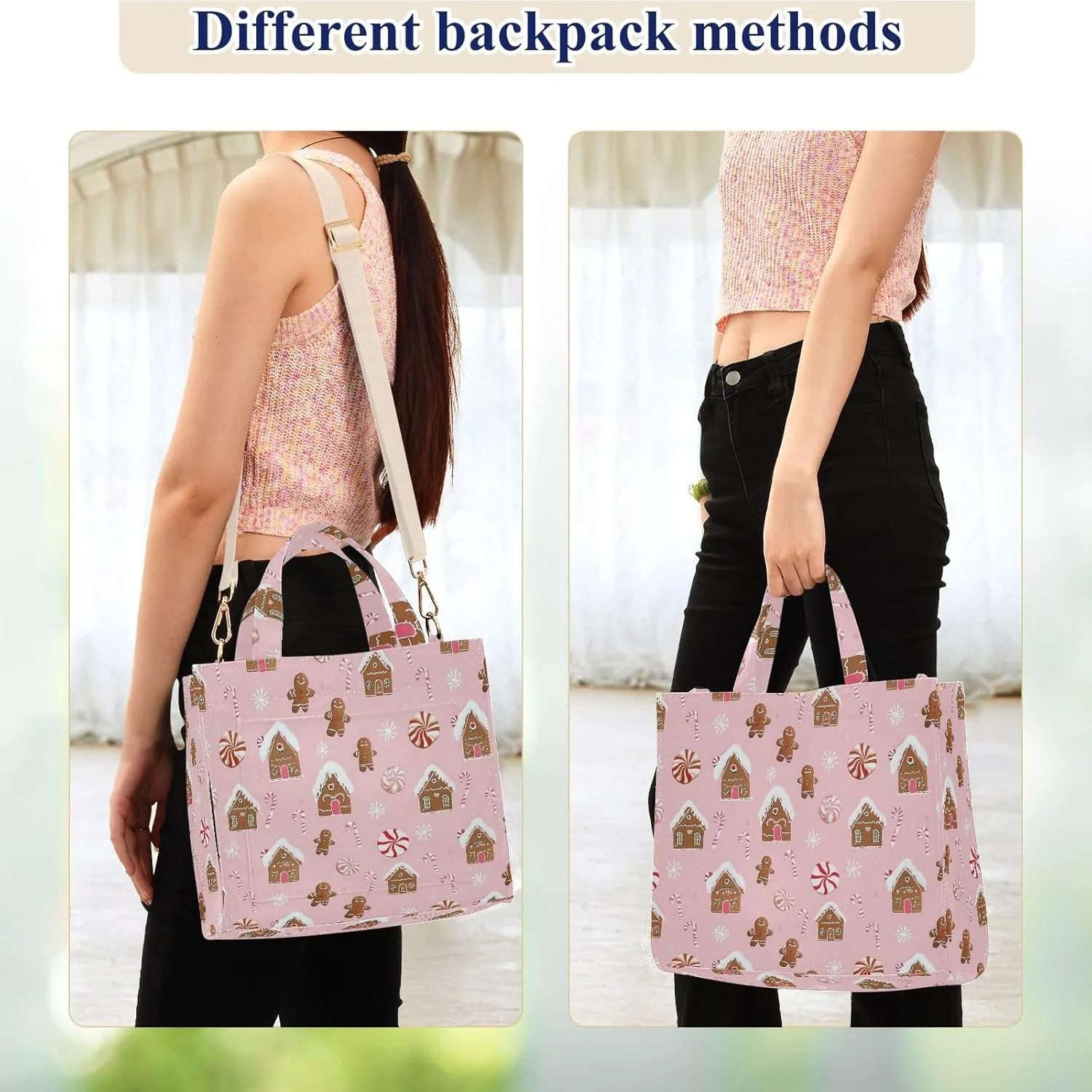 Cute Gingerbread House Tote Bag Large Capacity for Women Handbag Corduroy Crossbody Shoulder Bag