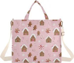 Cute Gingerbread House Tote Bag Large Capacity for Women Handbag Corduroy Crossbody Shoulder Bag