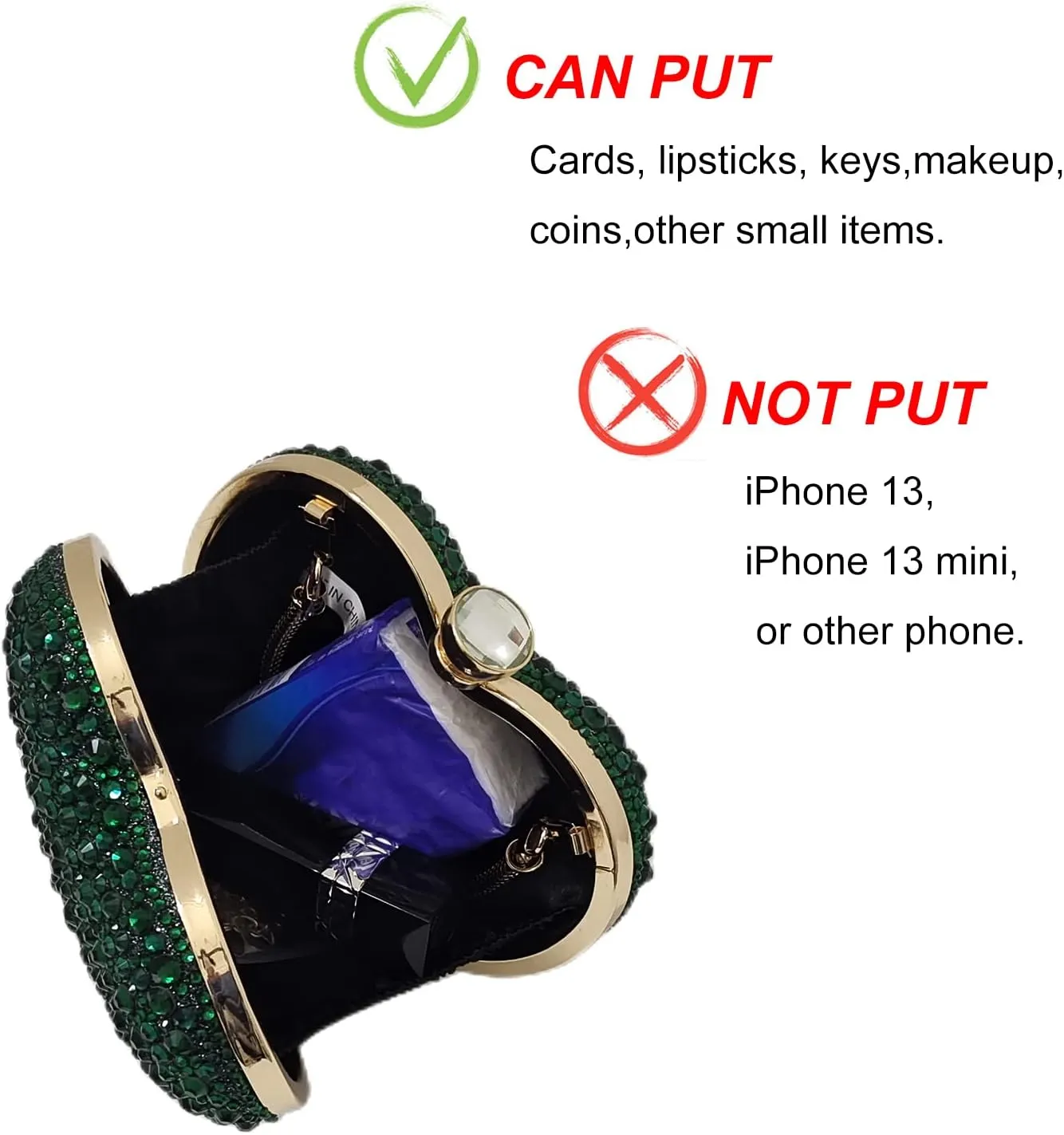 Cute Heart Shape Clutch Purse Mini Love Heart Rhinestone Wedding Handbag Party Women Purse