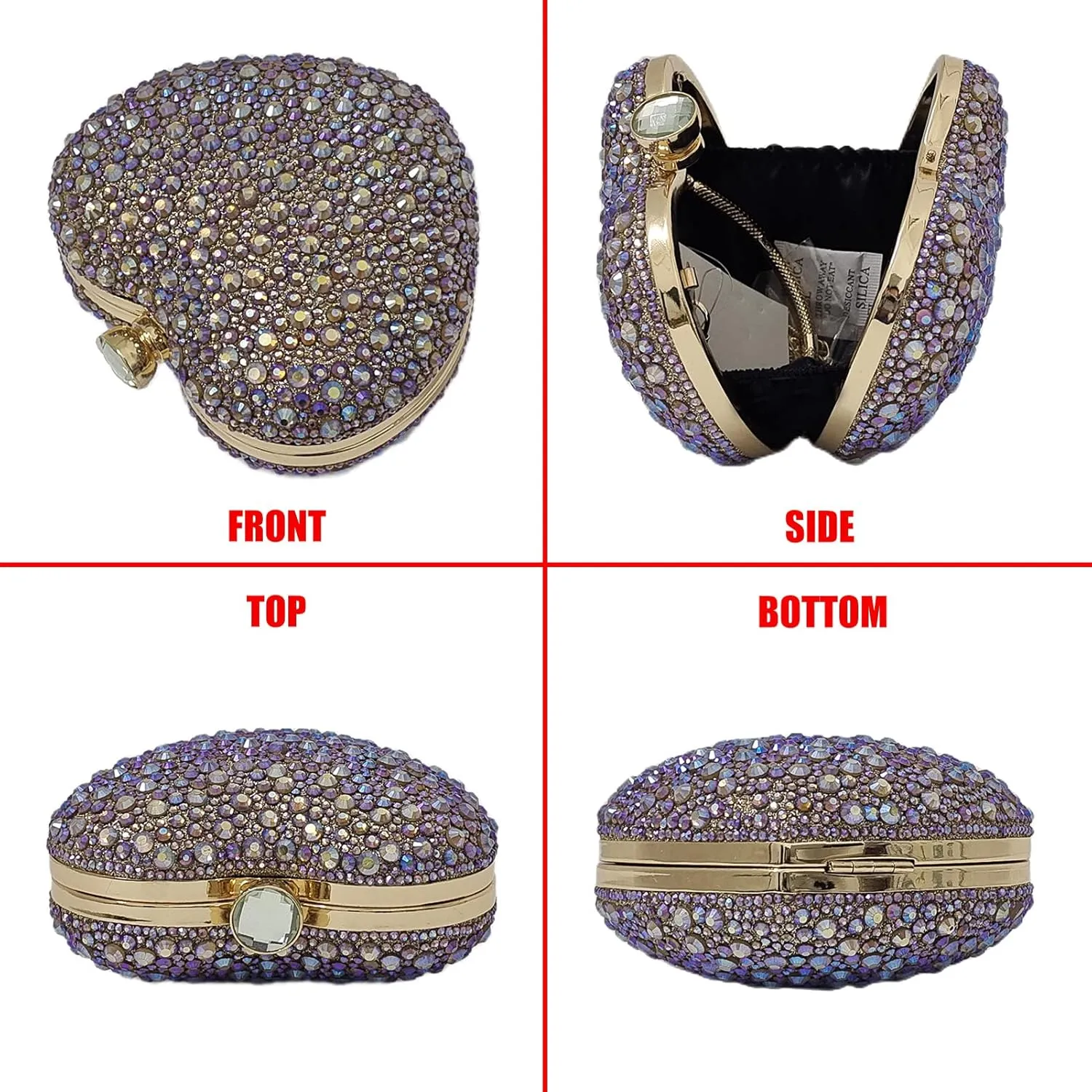 Cute Heart Shape Clutch Purse Mini Love Heart Rhinestone Wedding Handbag Party Women Purse