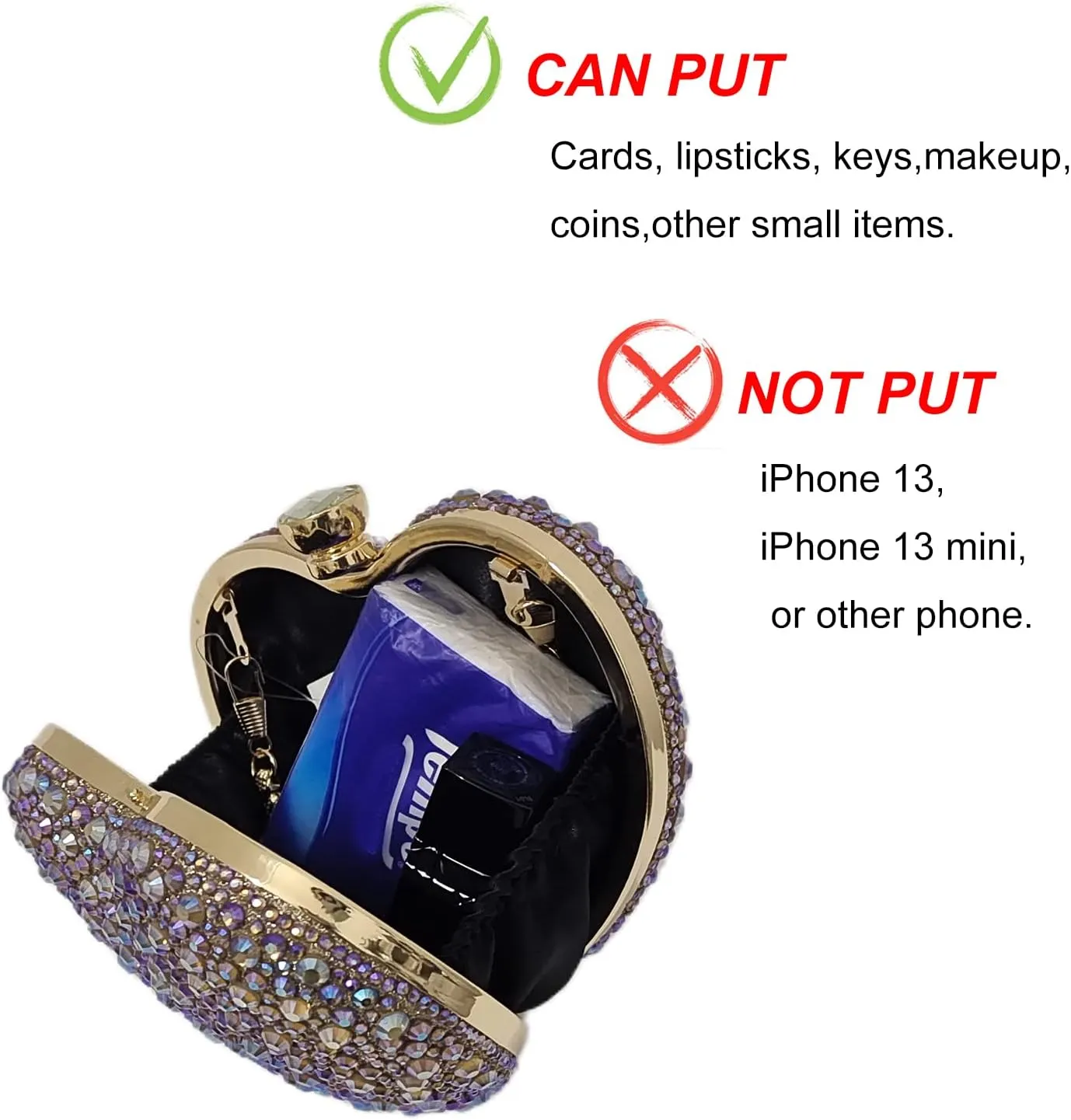 Cute Heart Shape Clutch Purse Mini Love Heart Rhinestone Wedding Handbag Party Women Purse