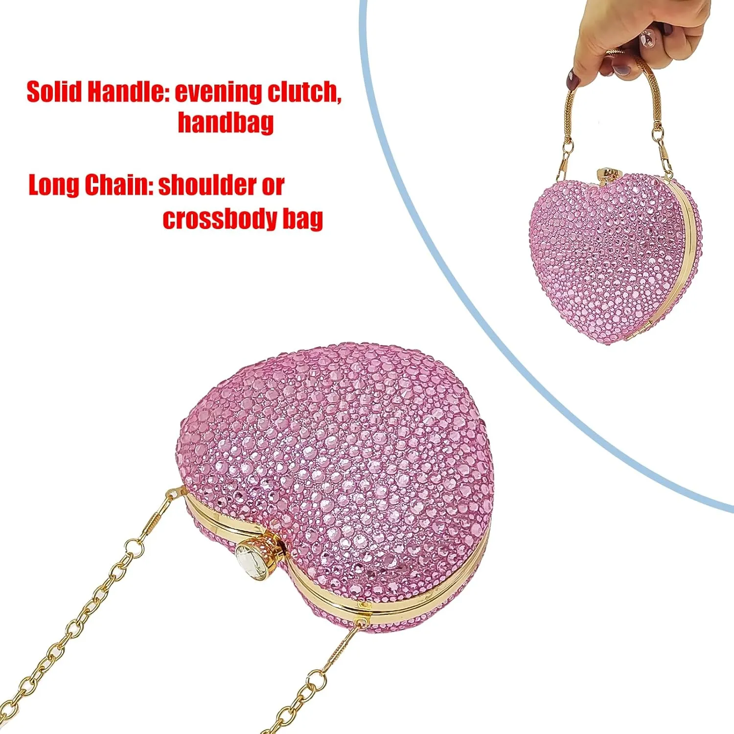 Cute Heart Shape Clutch Purse Mini Love Heart Rhinestone Wedding Handbag Party Women Purse