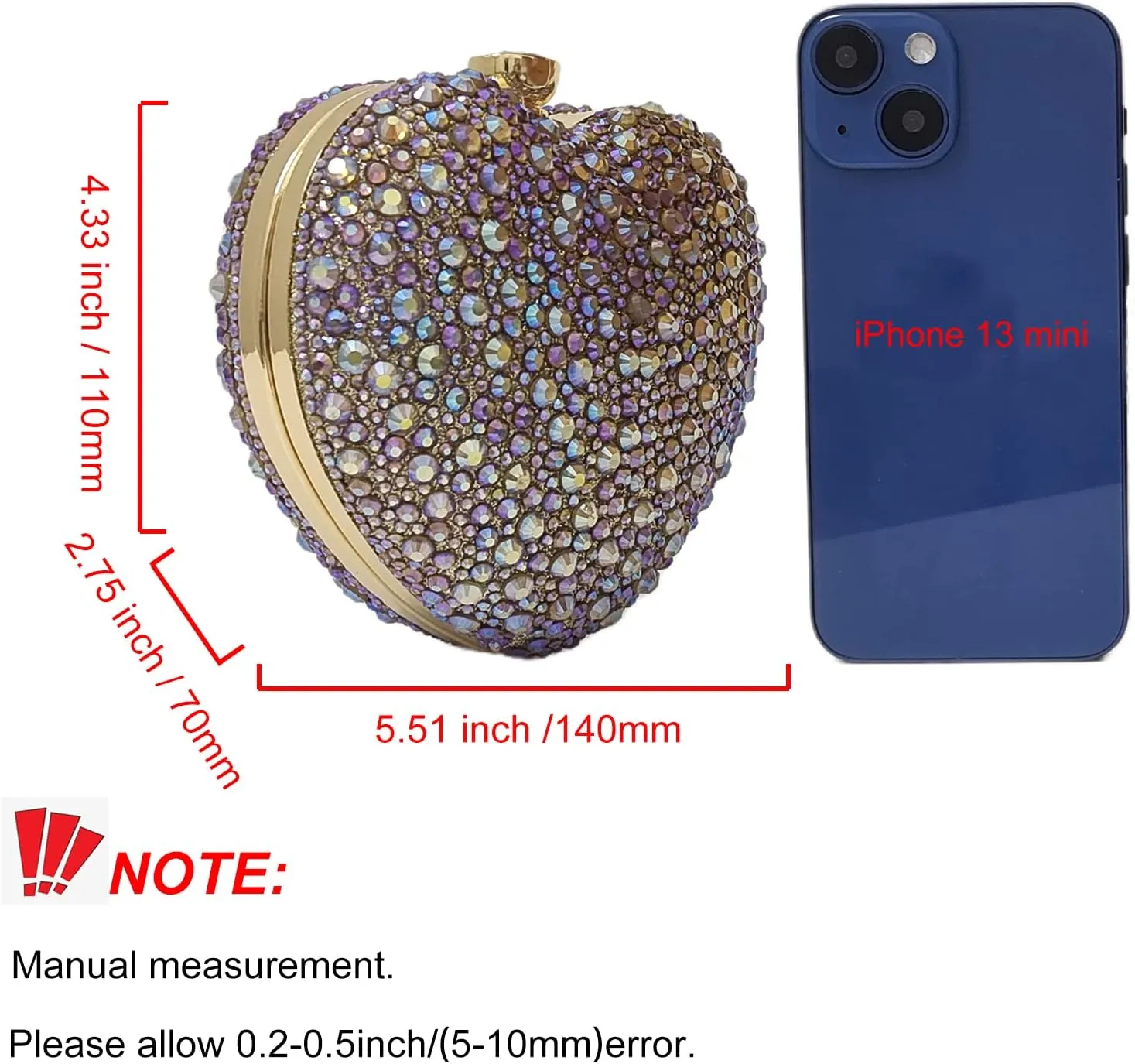 Cute Heart Shape Clutch Purse Mini Love Heart Rhinestone Wedding Handbag Party Women Purse