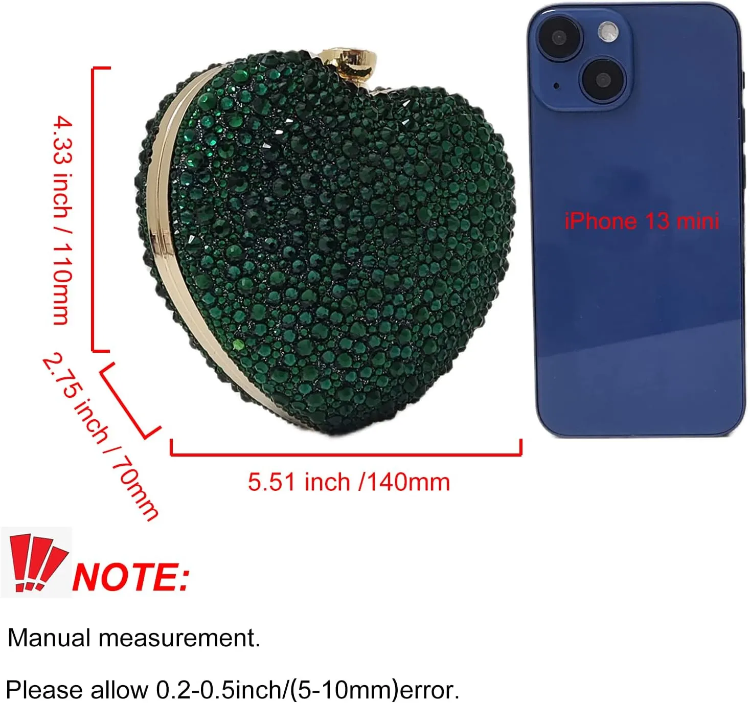Cute Heart Shape Clutch Purse Mini Love Heart Rhinestone Wedding Handbag Party Women Purse