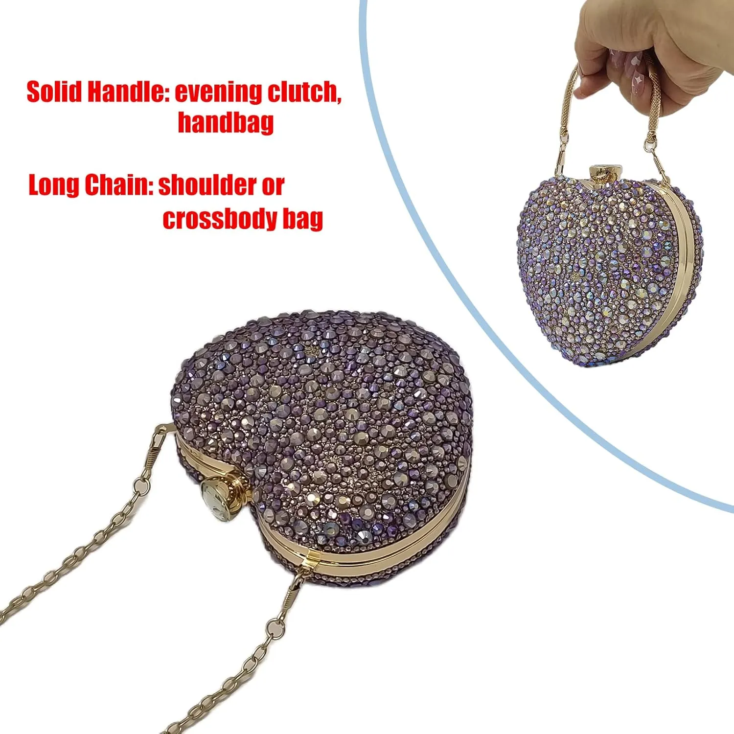 Cute Heart Shape Clutch Purse Mini Love Heart Rhinestone Wedding Handbag Party Women Purse