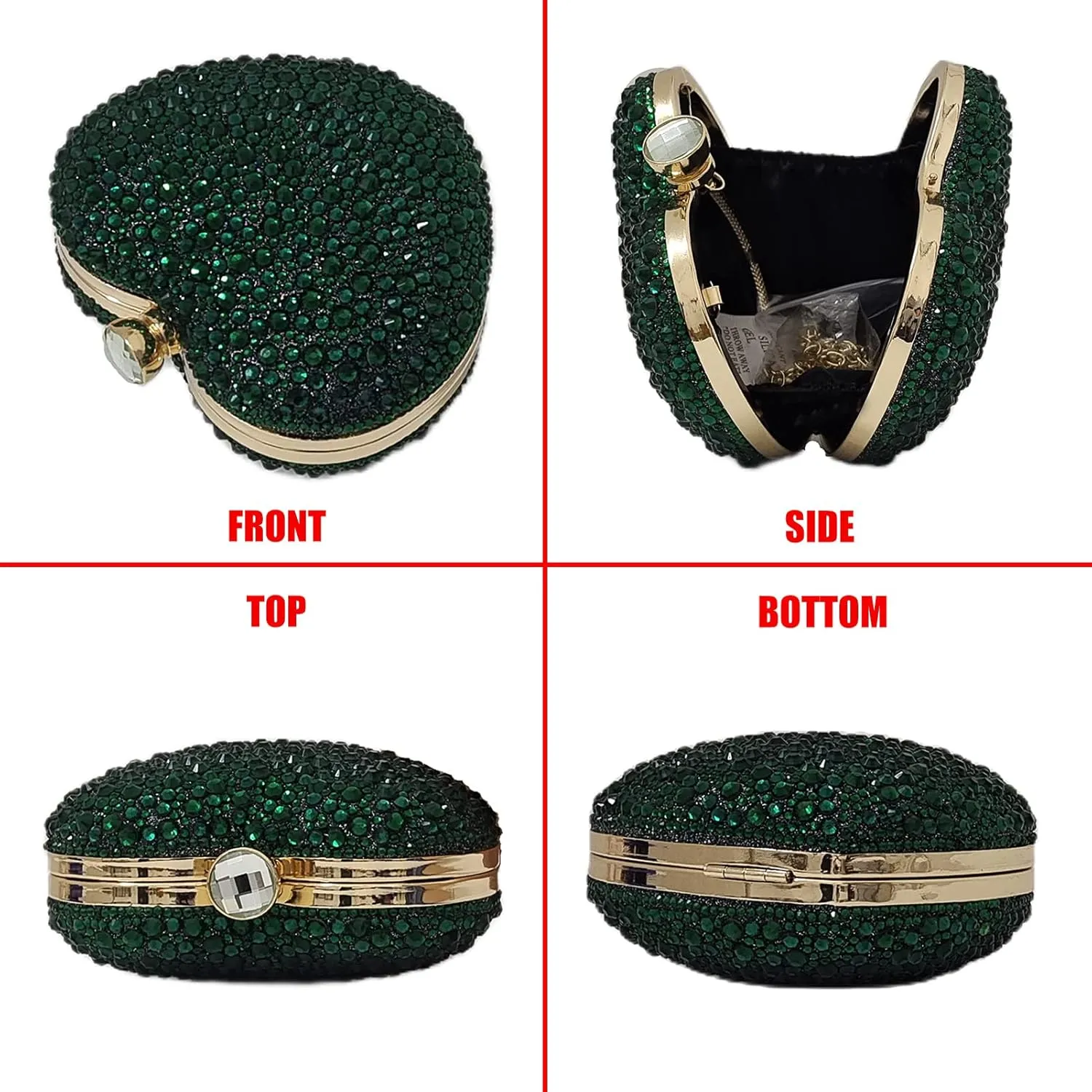 Cute Heart Shape Clutch Purse Mini Love Heart Rhinestone Wedding Handbag Party Women Purse