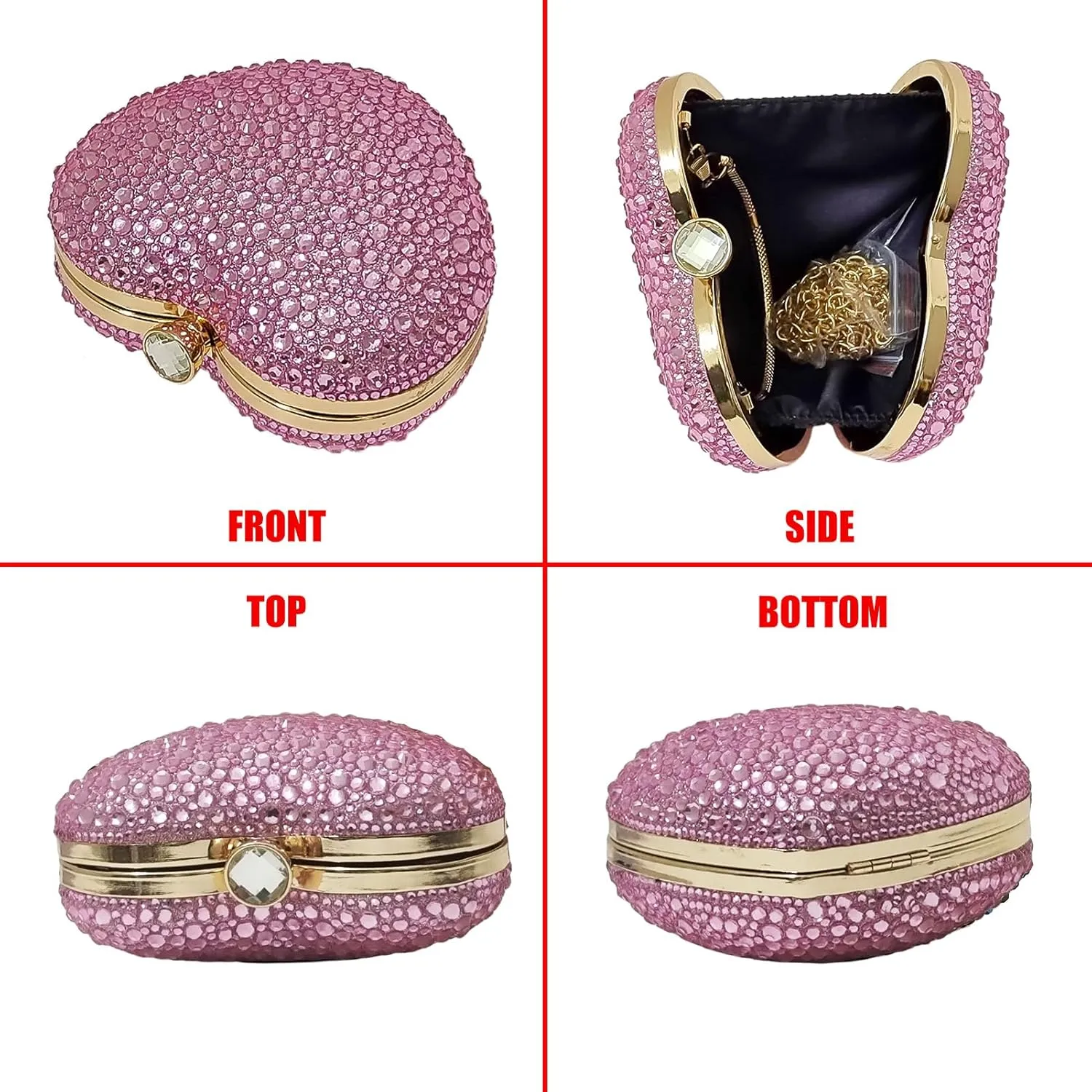 Cute Heart Shape Clutch Purse Mini Love Heart Rhinestone Wedding Handbag Party Women Purse