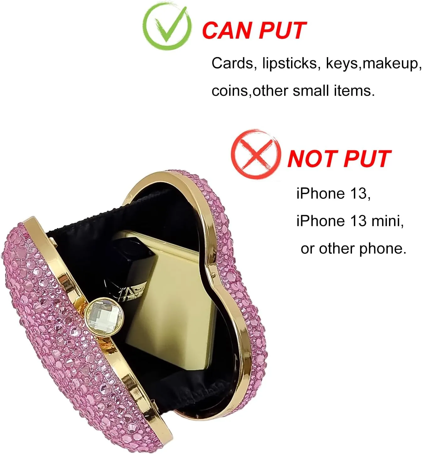 Cute Heart Shape Clutch Purse Mini Love Heart Rhinestone Wedding Handbag Party Women Purse