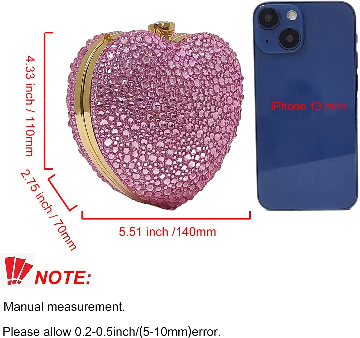 Cute Heart Shape Clutch Purse Mini Love Heart Rhinestone Wedding Handbag Party Women Purse